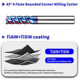 HRC65 Carbide Corner Radius End Mill 4 Flute TiAlSiN for Alloy Steel,Cast Iorn,Cooper Alloy etc. (D8R0.5*D8*60mm)
