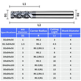 HRC60 Carbide Corner Radius End Mill 4 Flute TiAlSiN for Alloy Steel,Cast Iorn,Cooper Alloy etc.size D10xR0.5x100mm