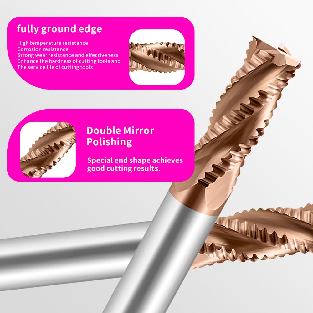 Carbide Roughing End Mills - 4 Flute TISIN Coated,for Milling Alloy Steels, Hardened Steel,Metal. (D6*50mm)