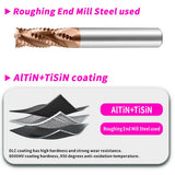 Carbide Roughing End Mills - 4 Flute TISIN Coated,for Milling Alloy Steels, Hardened Steel,Metal. (D20*100mm)