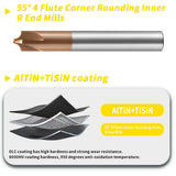 Carbide Radius Corner Rounding Inner R End Mills 4 Flute TiSiN Coated,for Milling Alloy Steels,Hardened Steel, Metal. (R2.5*12*D8*60L*4F)