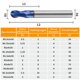 （R0.5-R6）HRC65 Carbide Ball Nose End Mills-2 Flute TISIN Coated,For Milling Alloy Steels, Hardened Steel, Metal etc.size