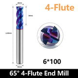 HRC65 Carbide Square End Mills-4 Flute TiSiN Coated for Milling Alloy Steels, Hardened Steel, Metal etc.size D6x100mm