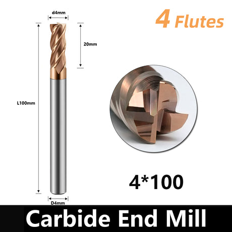 BD550 4 Flutes solid carbide flat end mill with a blade diameter of 1-20 mm, suitable for CNC machine tools