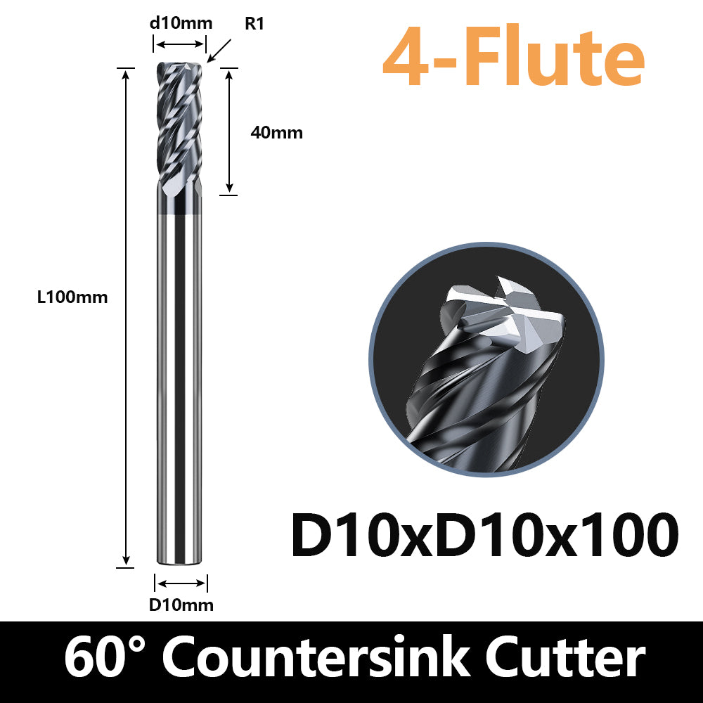 HRC60 Carbide Corner Radius End Mill 4 Flute TiAlSiN for Alloy Steel,Cast Iorn,Cooper Alloy etc.size D10xR1x100mm