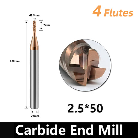 BD550 4 Flutes solid carbide flat end mill with a blade diameter of 1-20 mm, suitable for CNC machine tools