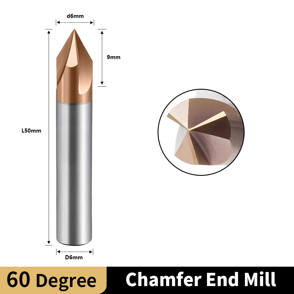 Carbide Chamfer End Mills 3 Flute TiSiN Coating V Groove  for Different Material Like Steel Copper Alloy. (D6*50L*3F*60°)