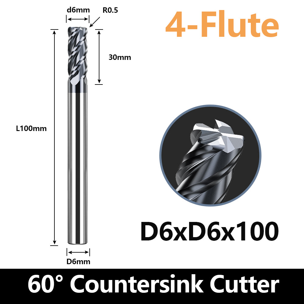HRC60 Carbide Corner Radius End Mill 4 Flute TiAlSiN for Alloy Steel,Cast Iorn,Cooper Alloy etc.size D6xR0.5x100mm