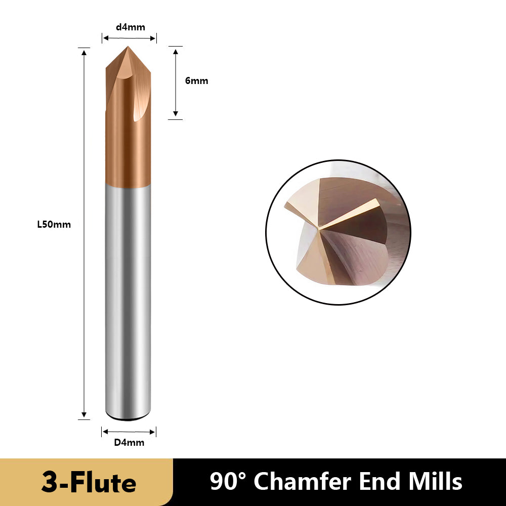 Carbide Chamfer End Mills 3 Flute TiSiN Coating V Groove  for Different Material Like Steel Copper Alloy. (D4*50L*3F*90°)