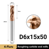 Carbide Roughing End Mills - 4 Flute TISIN Coated,for Milling Alloy Steels, Hardened Steel,Metal. (D6*50mm)