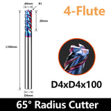HRC65 Carbide Corner Radius End Mill 4 Flute TiAlSiN for Alloy Steel,Cast Iorn,Cooper Alloy etc. (D4R1*100mm)