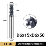 Carbide Unequal Helix End Mills for Stainless Steel-4 Flute TiALSiN Coated,For Milling Alloy Steels, Hardened Steel, Metal etc. (D6*15*D6*50L*4F)