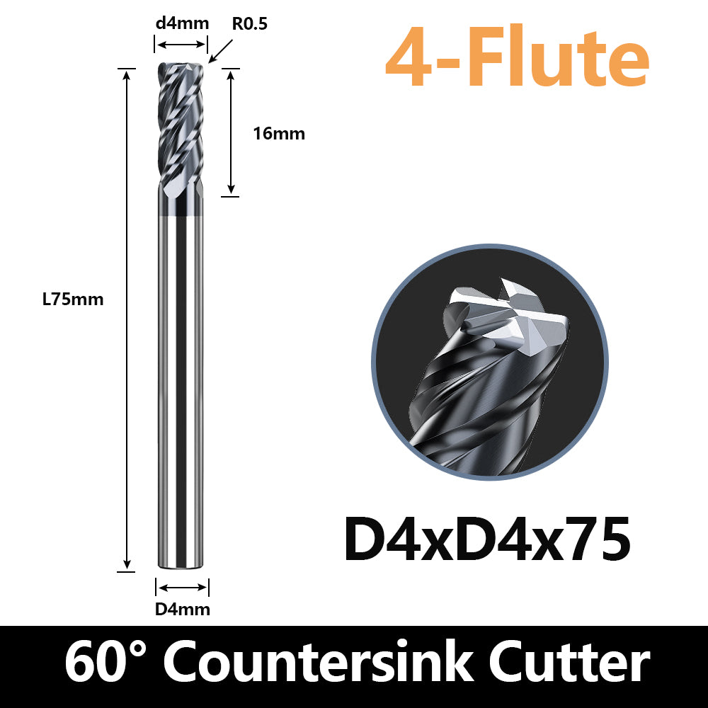 HRC60 Carbide Corner Radius End Mill 4 Flute TiAlSiN for Alloy Steel,Cast Iorn,Cooper Alloy etc.size D4xR0.5x75mm