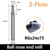 （R0.5-R6）HRC60 Carbide Ball Nose End Mills-2 Flute TISIN Coated,For Milling Alloy Steels, Hardened Steel, Metal etc.size