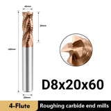 Carbide Roughing End Mills - 4 Flute TISIN Coated,for Milling Alloy Steels, Hardened Steel,Metal. (D8*60mm)