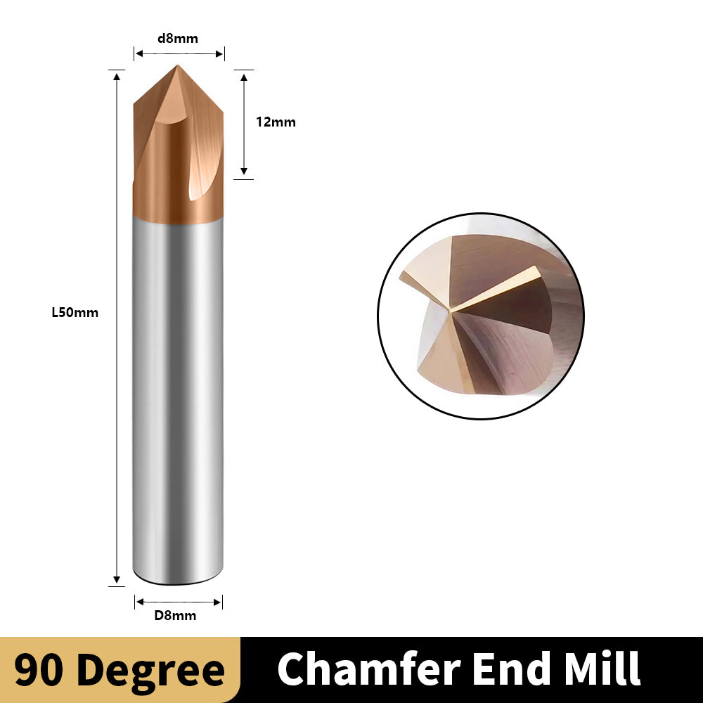 Carbide Chamfer End Mills 3 Flute TiSiN Coating V Groove  for Different Material Like Steel Copper Alloy. (D8*50L*3F*90°)