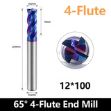 HRC65 Carbide Square End Mills-4 Flute TiSiN Coated for Milling Alloy Steels, Hardened Steel, Metal etc.size D12x100mm