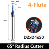 HRC65 Carbide Corner Radius End Mill 4 Flute TiAlSiN for Alloy Steel,Cast Iorn,Cooper Alloy etc. (D2R0.5*D4*50mm)