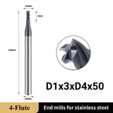 Carbide Unequal Helix End Mills for Stainless Steel-4 Flute TiALSiN Coated,For Milling Alloy Steels, Hardened Steel, Metal etc. (D1*3*D4*50L*4F)