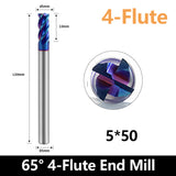 HRC65 Carbide Square End Mills-4 Flute TiSiN Coated for Milling Alloy Steels, Hardened Steel, Metal etc.size D5x50mm