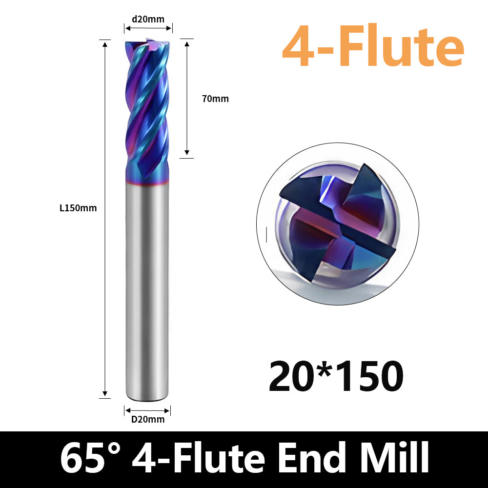 HRC65 Carbide Square End Mills-4 Flute TiSiN Coated for Milling Alloy Steels, Hardened Steel, Metal etc.size D20x150mm