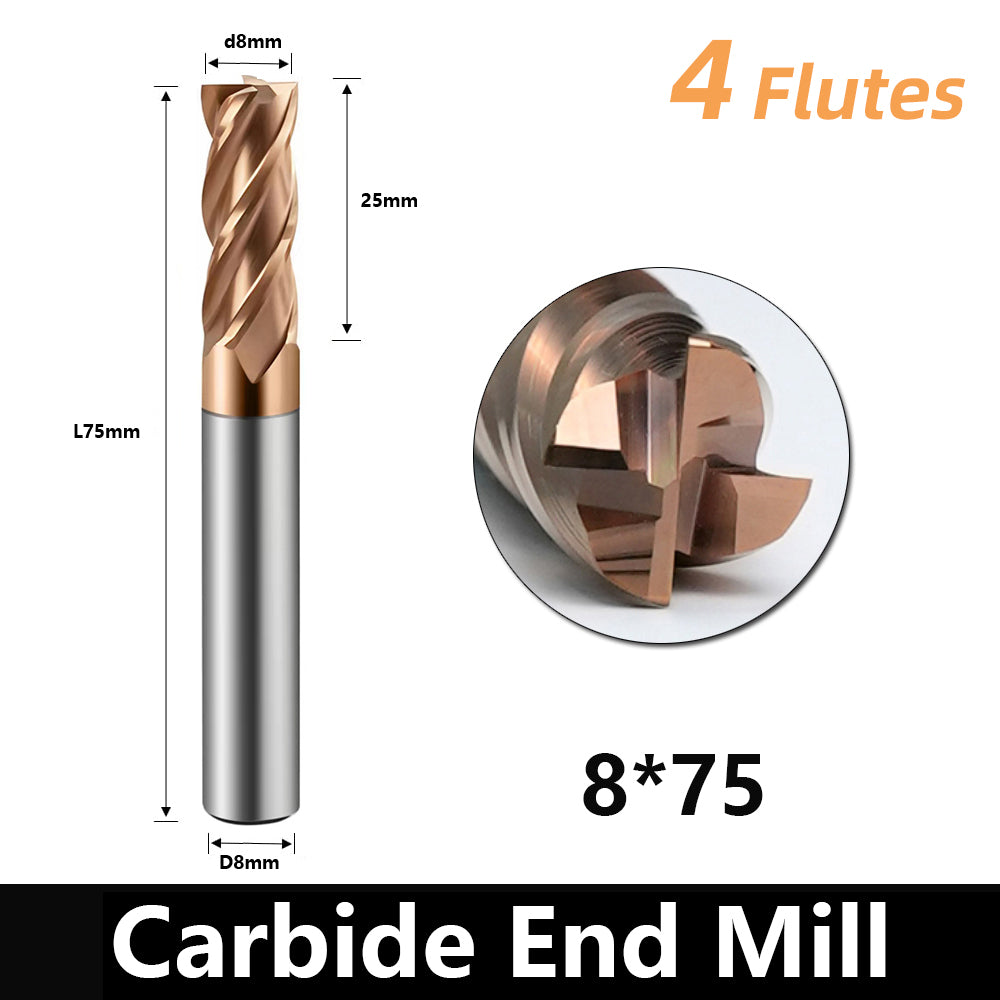 BD550 4 Flutes solid carbide flat end mill with a blade diameter of 1-20 mm, suitable for CNC machine tools