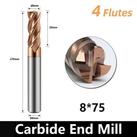 BD550 4 Flutes solid carbide flat end mill with a blade diameter of 1-20 mm, suitable for CNC machine tools