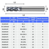 HRC60 Carbide Corner Radius End Mill 4 Flute TiAlSiN for Alloy Steel,Cast Iorn,Cooper Alloy etc.size D2xR0.5x50mm