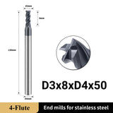 Carbide Unequal Helix End Mills for Stainless Steel-4 Flute TiALSiN Coated,For Milling Alloy Steels, Hardened Steel, Metal etc. (D3*8*D3*50L*4F)