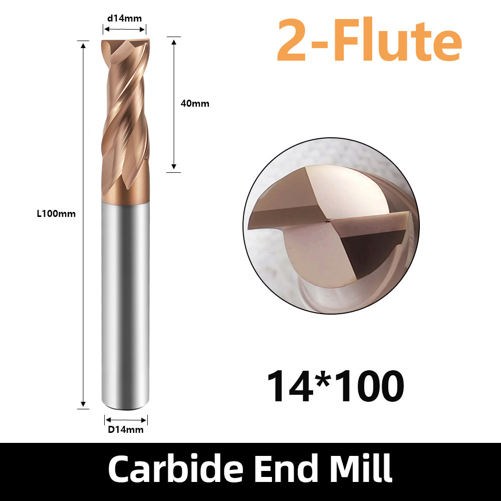 HRC55 Carbide Square End Mills-2 Flute TiSiN Coated,for Milling Alloy Steels, Hardened Steel, Metal etc. (D14*100mm)