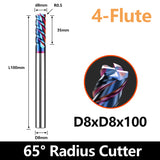 HRC65 Carbide Corner Radius End Mill 4 Flute TiAlSiN for Alloy Steel,Cast Iorn,Cooper Alloy etc. (D8R0.5*D8*100mm)