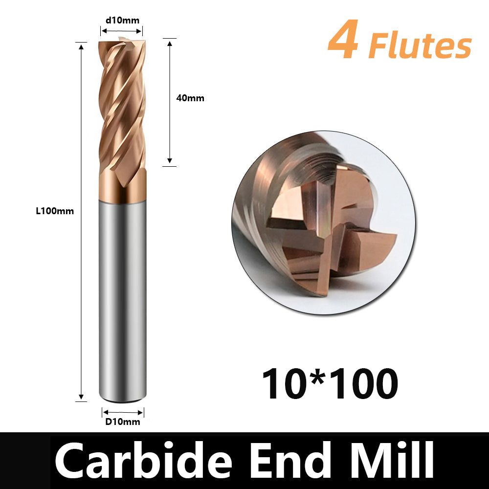 HRC55 Carbide Square End Mills-4 Flute TiSiN Coated for Milling Alloy Steels, Hardened Steel, Metal etc.size D10x100mm