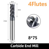 HRC60 Carbide Square End Mills-4 Flute TiSiN Coated for Milling Alloy Steels, Hardened Steel, Metal etc.size D8x75mm