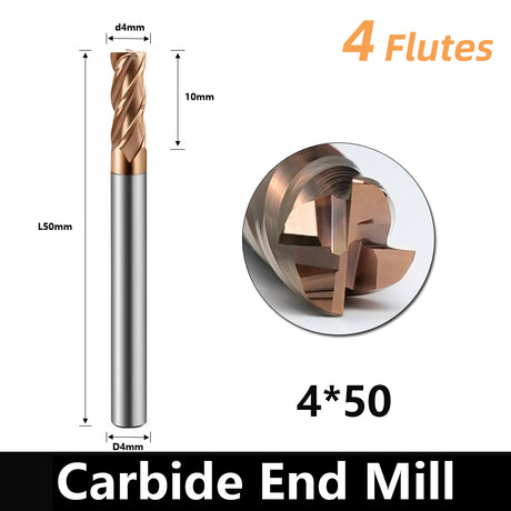 BD550 4 Flutes solid carbide flat end mill with a blade diameter of 1-20 mm, suitable for CNC machine tools