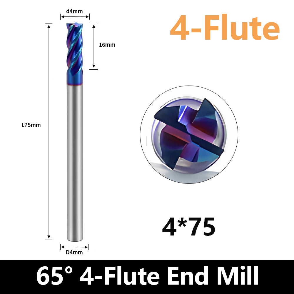 HRC65 Carbide Square End Mills-4 Flute TiSiN Coated for Milling Alloy Steels, Hardened Steel, Metal etc.size D4x75mm
