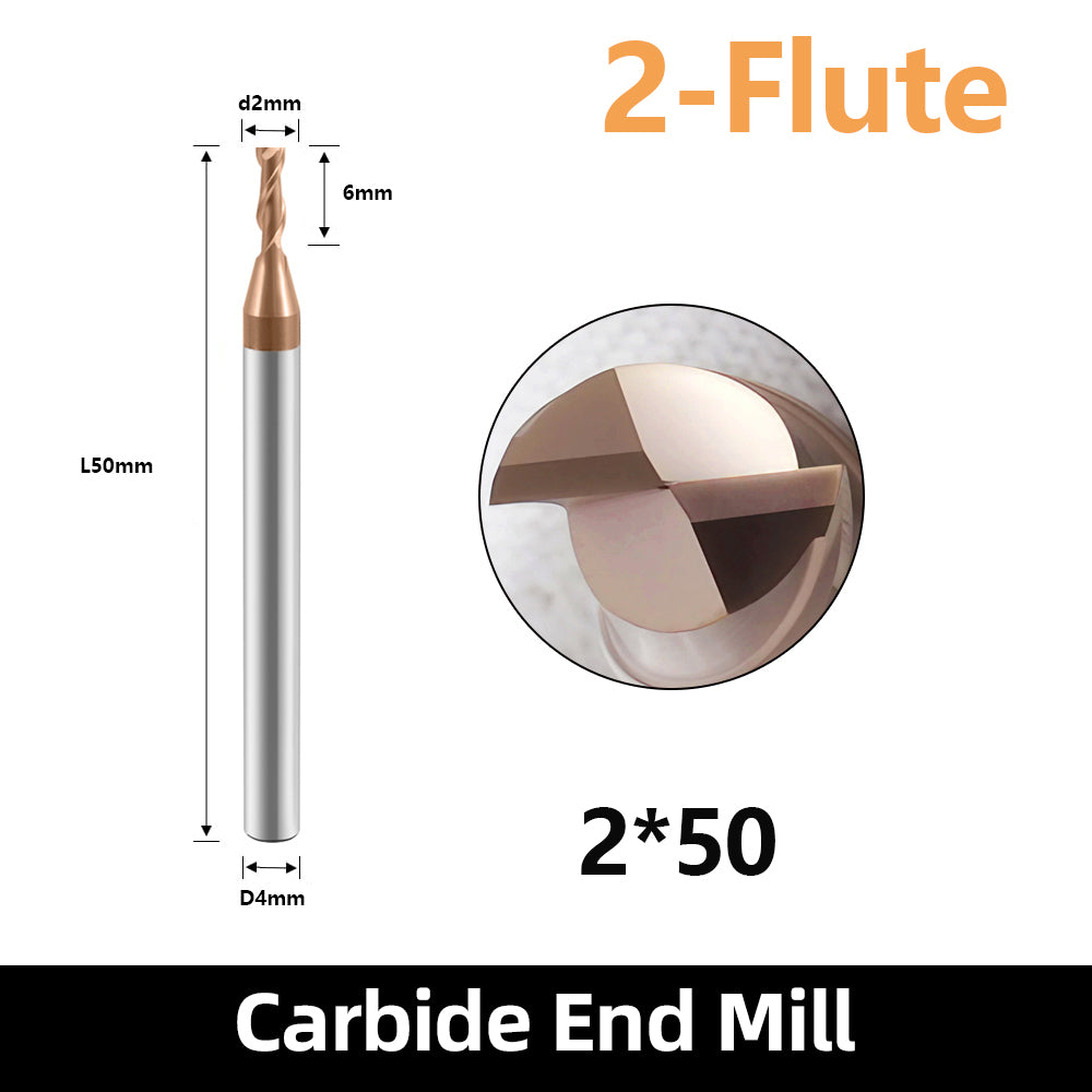 HRC55 Carbide Square End Mills-2 Flute TiSiN Coated,for Milling Alloy Steels, Hardened Steel, Metal etc. (D2*50mm)