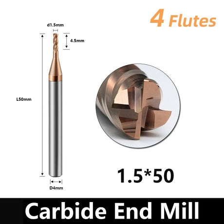 BD550 4 Flutes solid carbide flat end mill with a blade diameter of 1-20 mm, suitable for CNC machine tools
