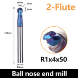 HRC65 Carbide Ball Nose End Mills-2 Flute TISIN Coated,For Milling Alloy Steels, Hardened Steel, Metal etc.size R1x50mm