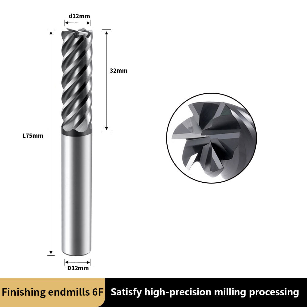 Carbide Finish Flat End Mills for Cutting Alloy Steels,Cast Iron, Hardened Steel - 6 Flute TiALSiN Coated Cutting Tools. (D12*32*D12*75*6F)