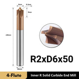 Carbide Radius Corner Rounding Inner R End Mills 4 Flute TiSiN Coated,for Milling Alloy Steels,Hardened Steel, Metal. (R2*9*D6*50L*4F)