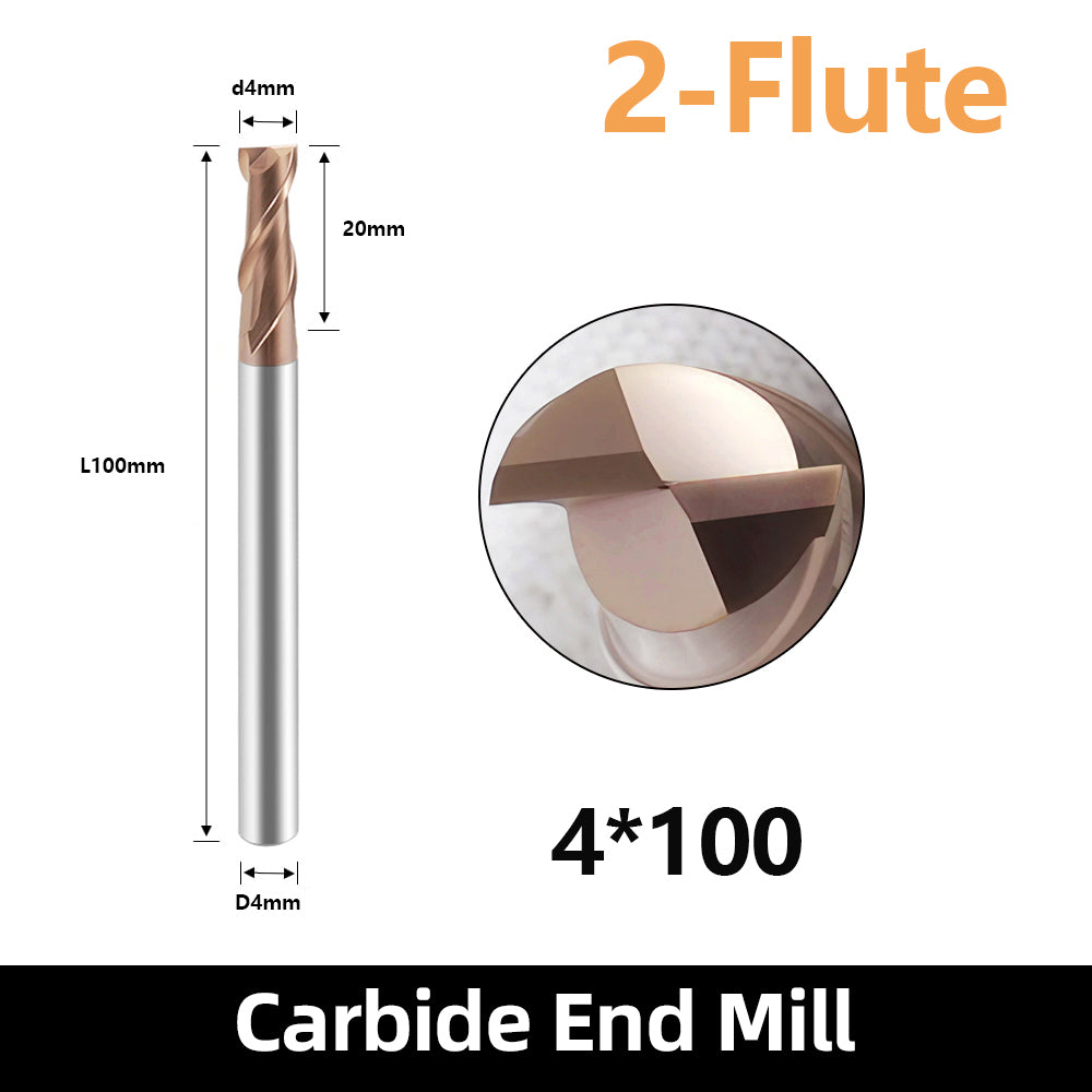 HRC55 Carbide Square End Mills-2 Flute TiSiN Coated,for Milling Alloy Steels, Hardened Steel, Metal etc. (D4*100mm)