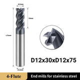 Carbide Unequal Helix End Mills for Stainless Steel-4 Flute TiALSiN Coated,For Milling Alloy Steels, Hardened Steel, Metal etc. (D12*30*D12*75L*4F)