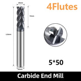 HRC60 Carbide Square End Mills-4 Flute TiSiN Coated for Milling Alloy Steels, Hardened Steel, Metal etc.size D5x50mm