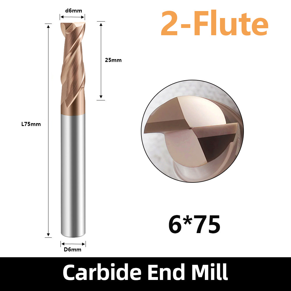 HRC55 Carbide Square End Mills-2 Flute TiSiN Coated,for Milling Alloy Steels, Hardened Steel, Metal etc. (D6*75mm)