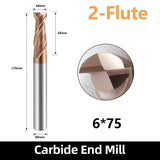 HRC55 Carbide Square End Mills-2 Flute TiSiN Coated,for Milling Alloy Steels, Hardened Steel, Metal etc. (D6*75mm)
