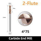 HRC55 Carbide Square End Mills-2 Flute TiSiN Coated,for Milling Alloy Steels, Hardened Steel, Metal etc. (D4*75mm)